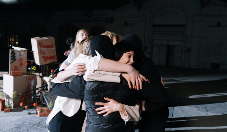 group of people hugging